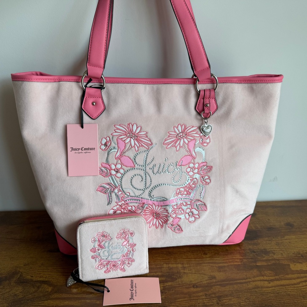 New Juicy Couture Juicy In Bloom Pink Tote Shoulder Handbag Wallet Set Y2K Cute